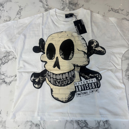 Mixed Emotion “Skull Advisory” Crop Tee
