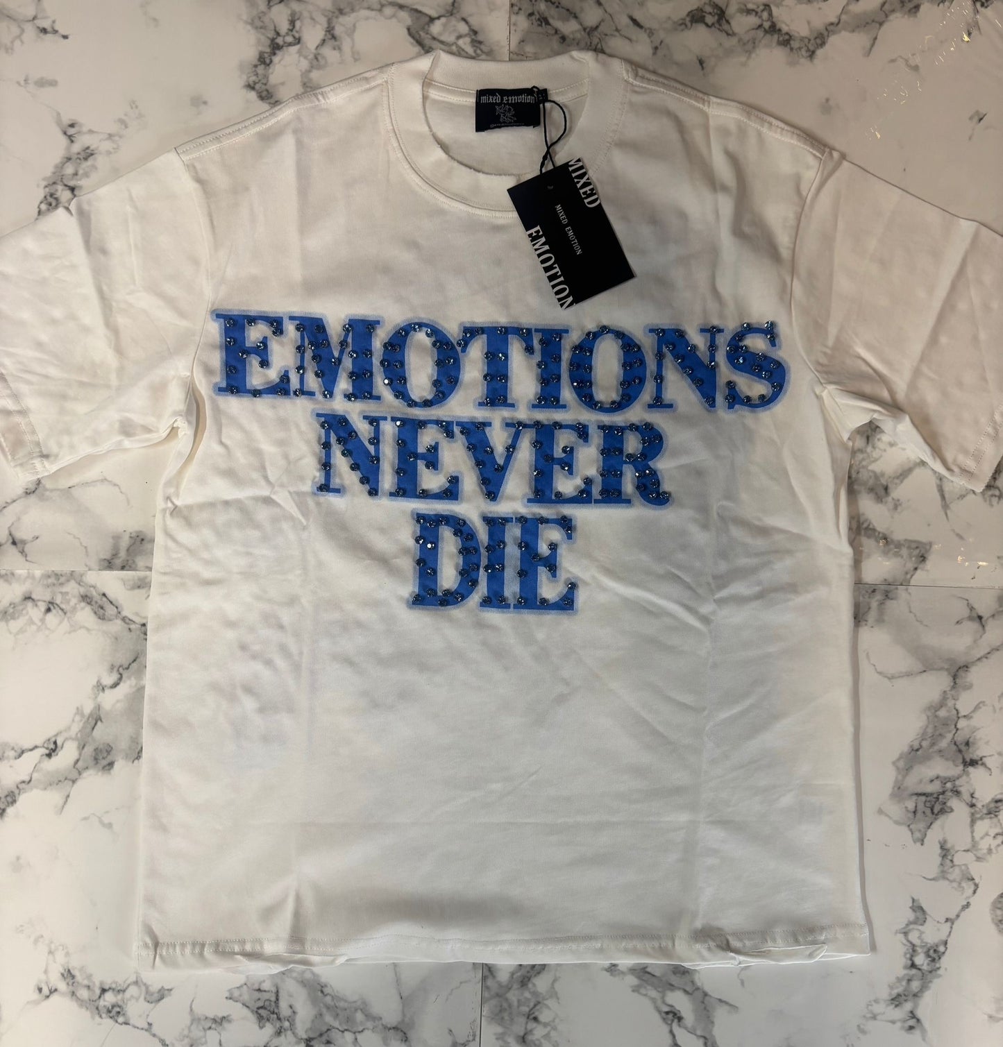 Emotions Never Die – Crop Tee (Blue Rhinestones)